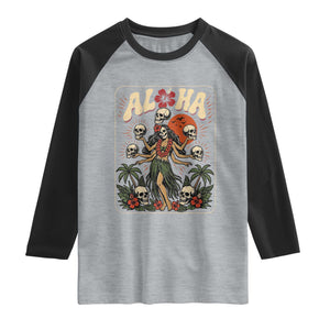 Aloha Skull Raglan Shirt Hibiscus Flower Hula Dancer Dark Tropical Beach Gothic Hawaiian Vibe TS10 Heather Gray Black Print Your Wear