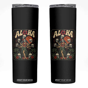 Aloha Skull Skinny Tumbler Hibiscus Flower Hula Dancer Dark Tropical Beach Gothic Hawaiian Vibe TS10 Black Print Your Wear