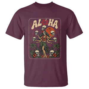 Aloha Skull T Shirt Hibiscus Flower Hula Dancer Dark Tropical Beach Gothic Hawaiian Vibe TS10 Maroon Print Your Wear