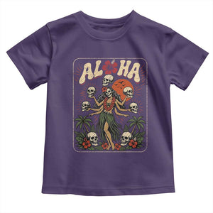Aloha Skull Toddler T Shirt Hibiscus Flower Hula Dancer Dark Tropical Beach Gothic Hawaiian Vibe TS10 Purple Print Your Wear