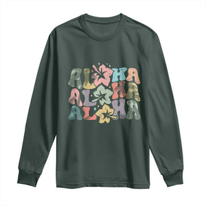 Aloha Long Sleeve Shirt Hawaiian Hawaii Trip Family Vacation Hibiscus Flowers TS10 Dark Forest Green Print Your Wear