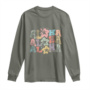 Aloha Long Sleeve Shirt Hawaiian Hawaii Trip Family Vacation Hibiscus Flowers TS10 Military Green Print Your Wear