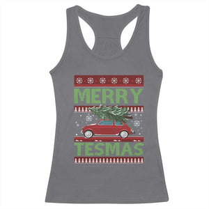 Funny Christmas Truck Racerback Tank Top Merry Tesmas Cybertruck Futuristic Car Ugly Sweater TS10 Charcoal Print Your Wear