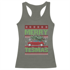 Funny Christmas Truck Racerback Tank Top Merry Tesmas Cybertruck Futuristic Car Ugly Sweater TS10 Military Green Print Your Wear
