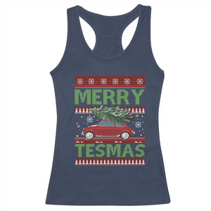 Funny Christmas Truck Racerback Tank Top Merry Tesmas Cybertruck Futuristic Car Ugly Sweater TS10 Navy Print Your Wear