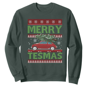 Funny Christmas Truck Sweatshirt Merry Tesmas Cybertruck Futuristic Car Ugly Sweater TS10 Dark Forest Green Print Your Wear