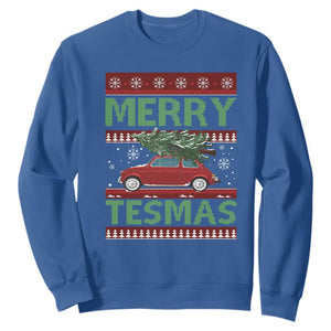 Funny Christmas Truck Sweatshirt Merry Tesmas Cybertruck Futuristic Car Ugly Sweater TS10 Royal Blue Print Your Wear