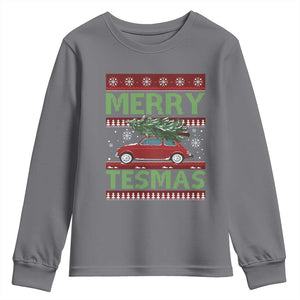 Funny Christmas Truck Youth Sweatshirt Merry Tesmas Cybertruck Futuristic Car Ugly Sweater TS10 Charcoal Print Your Wear