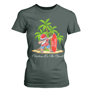 Hawaiian Christmas Santa T Shirt For Women Christmas On The Beach Vacation TS10 Dark Forest Green Print Your Wear