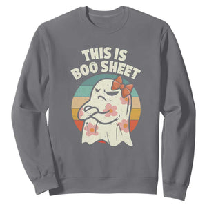 Retro Halloween Costume Women Sweatshirt This Is Boo Sheet Cute Spooky Ghost TS10 Charcoal Print Your Wear