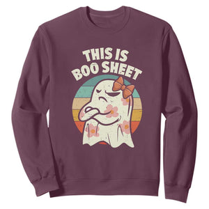 Retro Halloween Costume Women Sweatshirt This Is Boo Sheet Cute Spooky Ghost TS10 Maroon Print Your Wear