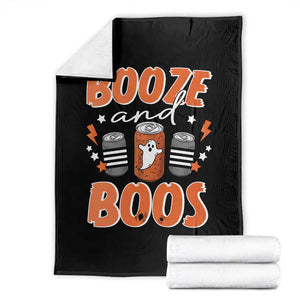 Retro Halloween Booze And Boos Throw Blanket Boo Sheet Ghost Spooky Season TS10 Black Print Your Wear