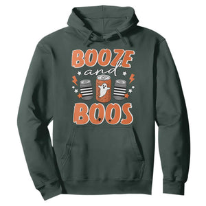 Retro Halloween Booze And Boos Hoodie Boo Sheet Ghost Spooky Season TS10 Dark Forest Green Print Your Wear