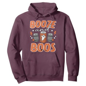 Retro Halloween Booze And Boos Hoodie Boo Sheet Ghost Spooky Season TS10 Maroon Print Your Wear