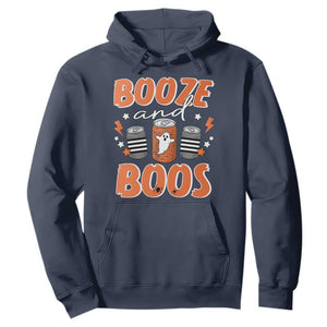 Retro Halloween Booze And Boos Hoodie Boo Sheet Ghost Spooky Season TS10 Navy Print Your Wear