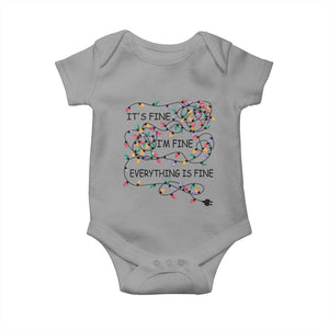 Funny Christmas Baby Onesie It's Fine I'm Fine Everything Is Fine Xmas Lights TS10 Sport Gray Print Your Wear