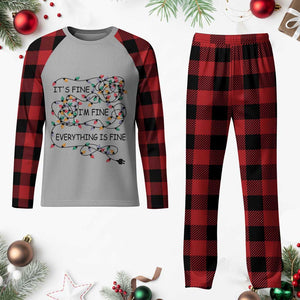 Funny Christmas Plaid Pajama Set It's Fine I'm Fine Everything Is Fine Xmas Lights TS10 Buffalo Plaid Print Your Wear