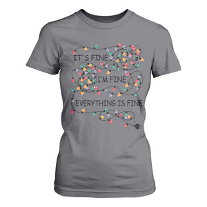 Funny Christmas T Shirt For Women It's Fine I'm Fine Everything Is Fine Xmas Lights TS10 Charcoal Print Your Wear