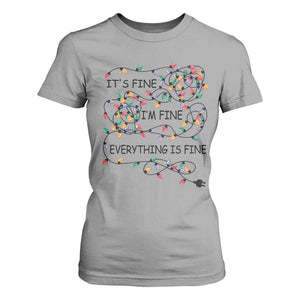 Funny Christmas T Shirt For Women It's Fine I'm Fine Everything Is Fine Xmas Lights TS10 Sport Gray Print Your Wear