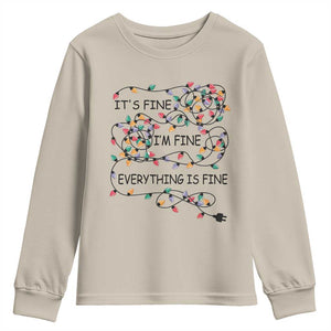 Funny Christmas Youth Sweatshirt It's Fine I'm Fine Everything Is Fine Xmas Lights TS10 Sand Print Your Wear