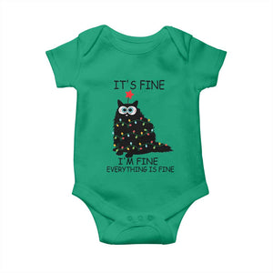 Funny Christmas Cat Baby Onesie It's Fine I'm Fine Everything Is Fine Meowy Catmas Xmas TS10 Irish Green Print Your Wear