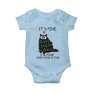 Funny Christmas Cat Baby Onesie It's Fine I'm Fine Everything Is Fine Meowy Catmas Xmas TS10 Light Blue Print Your Wear