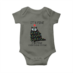 Funny Christmas Cat Baby Onesie It's Fine I'm Fine Everything Is Fine Meowy Catmas Xmas TS10 Military Green Print Your Wear