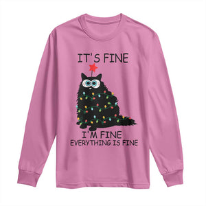 Funny Christmas Cat Long Sleeve Shirt It's Fine I'm Fine Everything Is Fine Meowy Catmas Xmas TS10 Azalea Print Your Wear