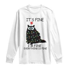 Funny Christmas Cat Long Sleeve Shirt It's Fine I'm Fine Everything Is Fine Meowy Catmas Xmas TS10 White Print Your Wear