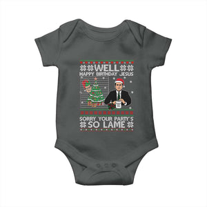 Funny Office Christmas Baby Onesie Party Well Happy Birthday Jesus TV Show Ugly Xmas TS10 Dark Heather Print Your Wear