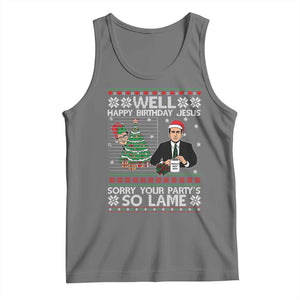 Funny Office Christmas Tank Top Party Well Happy Birthday Jesus TV Show Ugly Xmas TS10 Black Heather Print Your Wear