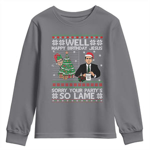 Funny Office Christmas Youth Sweatshirt Party Well Happy Birthday Jesus TV Show Ugly Xmas TS10 Charcoal Print Your Wear