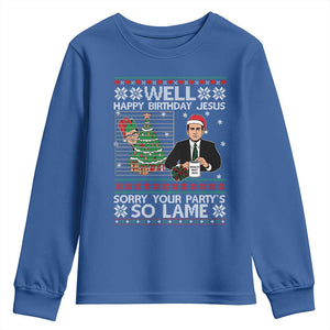 Funny Office Christmas Youth Sweatshirt Party Well Happy Birthday Jesus TV Show Ugly Xmas TS10 Royal Blue Print Your Wear