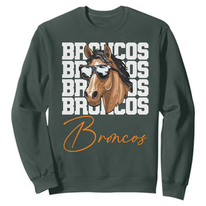 Vintage Broncos Football Inspirational Sweatshirt Horse Mascot Game Day Athletic Fan Gift TS10 Dark Forest Green Print Your Wear
