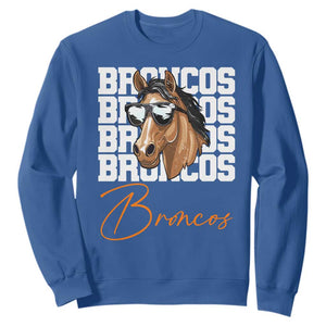 Vintage Broncos Football Inspirational Sweatshirt Horse Mascot Game Day Athletic Fan Gift TS10 Royal Blue Print Your Wear