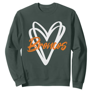 Vintage Broncos Sweatshirt Football Team Fans Heart Graphic Game Day TS10 Dark Forest Green Print Your Wear
