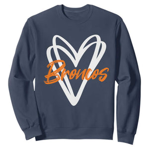 Vintage Broncos Sweatshirt Football Team Fans Heart Graphic Game Day TS10 Navy Print Your Wear