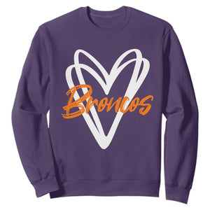 Vintage Broncos Sweatshirt Football Team Fans Heart Graphic Game Day TS10 Purple Print Your Wear