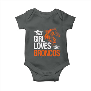 This Girl Loves The DFB Baby Onesie Football Inspirational Game Day Heart Graphic TS10 Dark Heather Print Your Wear