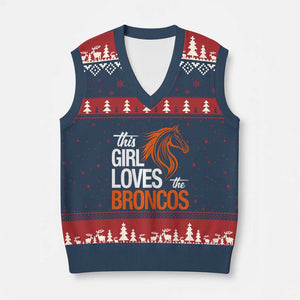 This Girl Loves The DFB V-Neck Knit Sweater Vest Football Inspirational Game Day Heart Graphic TS10 Navy Red Print Your Wear