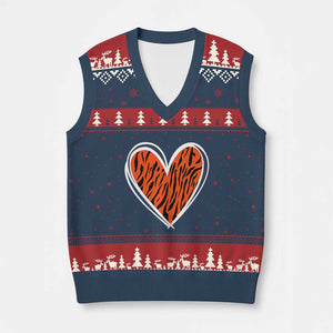 Bengal Tiger Heart V-Neck Knit Sweater Vest Retro BFT Sports Fan Trendy Game Day Gift TS10 Navy Red Print Your Wear