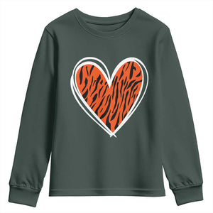 Bengal Tiger Heart Youth Sweatshirt Retro BFT Sports Fan Trendy Game Day Gift TS10 Dark Forest Green Print Your Wear