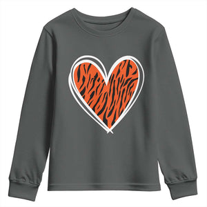Bengal Tiger Heart Youth Sweatshirt Retro BFT Sports Fan Trendy Game Day Gift TS10 Dark Heather Print Your Wear