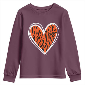 Bengal Tiger Heart Youth Sweatshirt Retro BFT Sports Fan Trendy Game Day Gift TS10 Maroon Print Your Wear