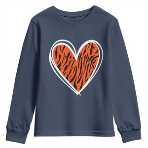 Bengal Tiger Heart Youth Sweatshirt Retro BFT Sports Fan Trendy Game Day Gift TS10 Navy Print Your Wear