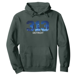 Vintage Detroit Michigan 313 Hoodie Area Code Skyline TS10 Dark Forest Green Print Your Wear