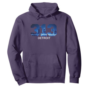 Vintage Detroit Michigan 313 Hoodie Area Code Skyline TS10 Purple Print Your Wear