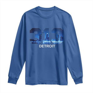 Vintage Detroit Michigan 313 Long Sleeve Shirt Area Code Skyline TS10 Royal Blue Print Your Wear