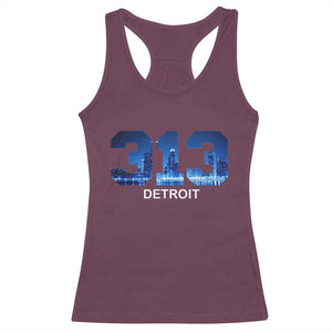 Vintage Detroit Michigan 313 Racerback Tank Top Area Code Skyline TS10 Maroon Print Your Wear