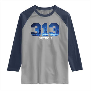 Vintage Detroit Michigan 313 Raglan Shirt Area Code Skyline TS10 Sport Gray Navy Print Your Wear